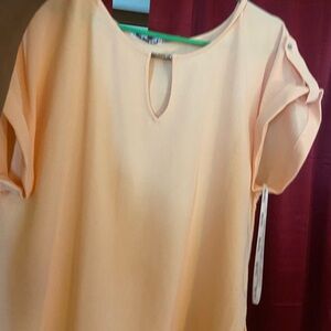It’s a light peach shirt sleeve top . Calvin  Klien